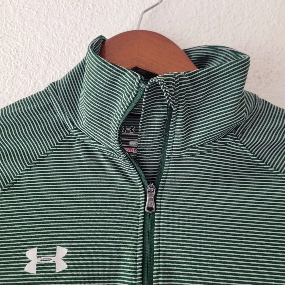 Under Armour Women's Heatgear 1/4 Zip Green Striped Pullover Size S Loose Fit - Picture 2 of 6